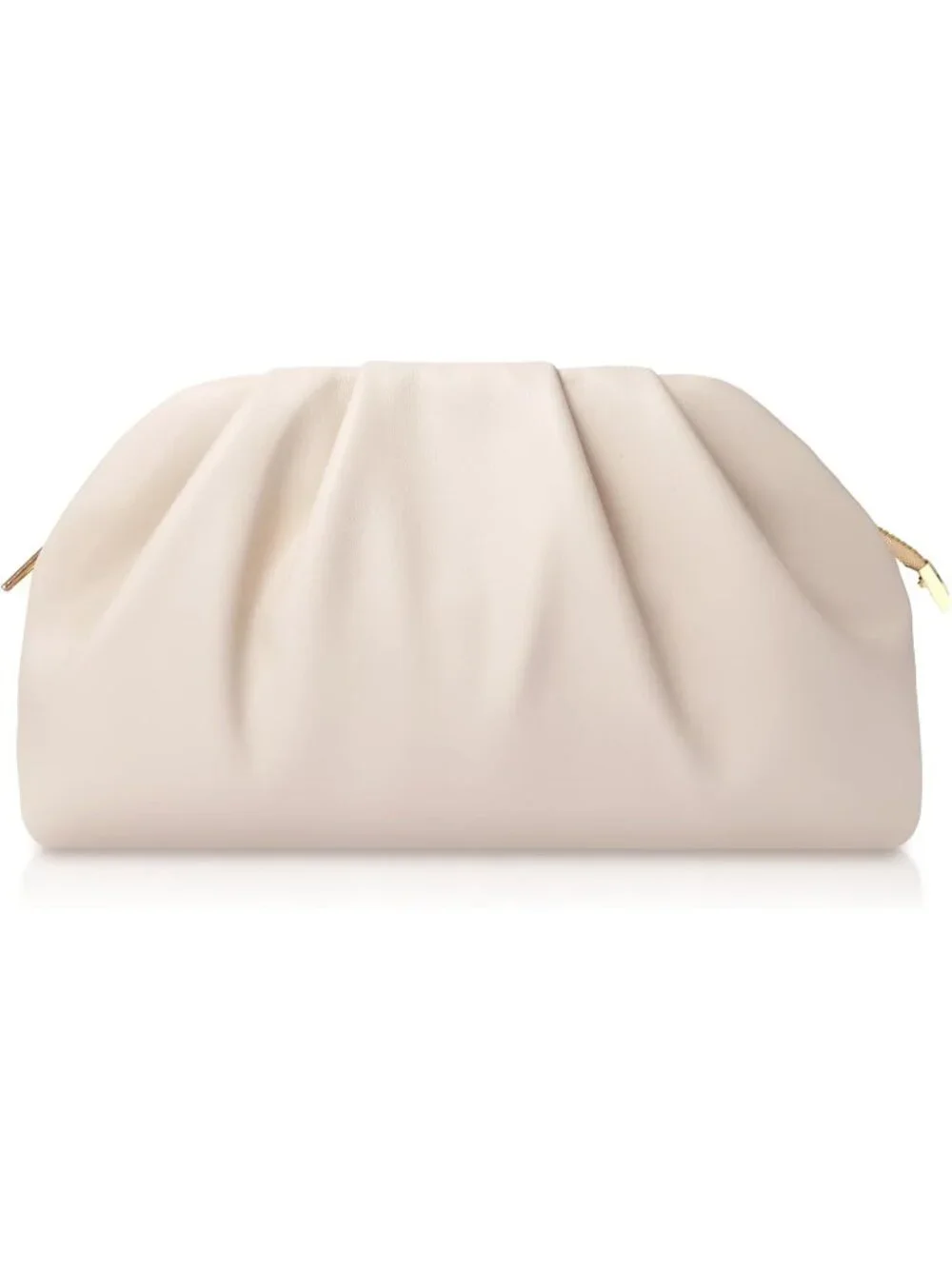 👜Women's Beige Soft Pleated PU Wedding Elegant Evening Clutch Party Purse Bag